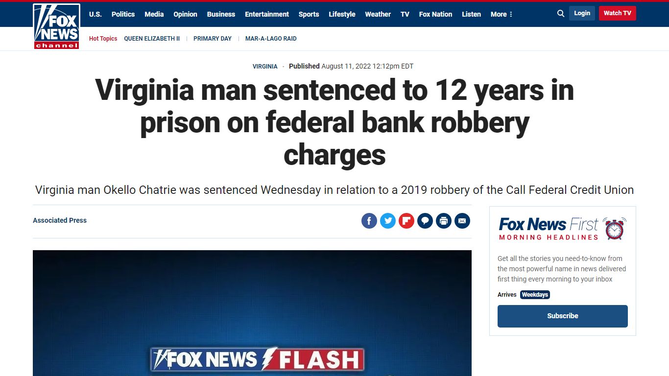 Virginia man sentenced to 12 years in prison on federal bank robbery ...